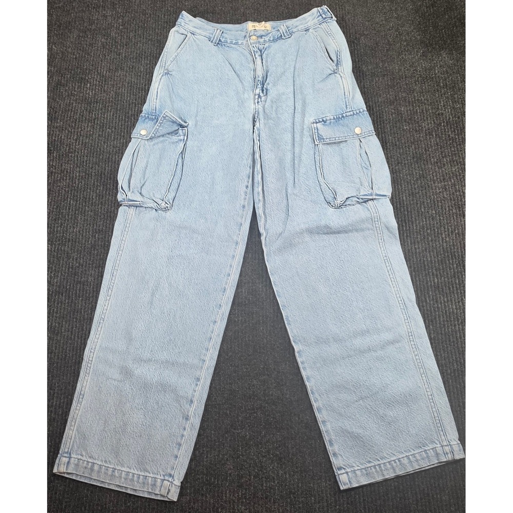 Madewell Cargo Jeans Women 27 Light Blue Excellent Low Slung Adjustable Waist